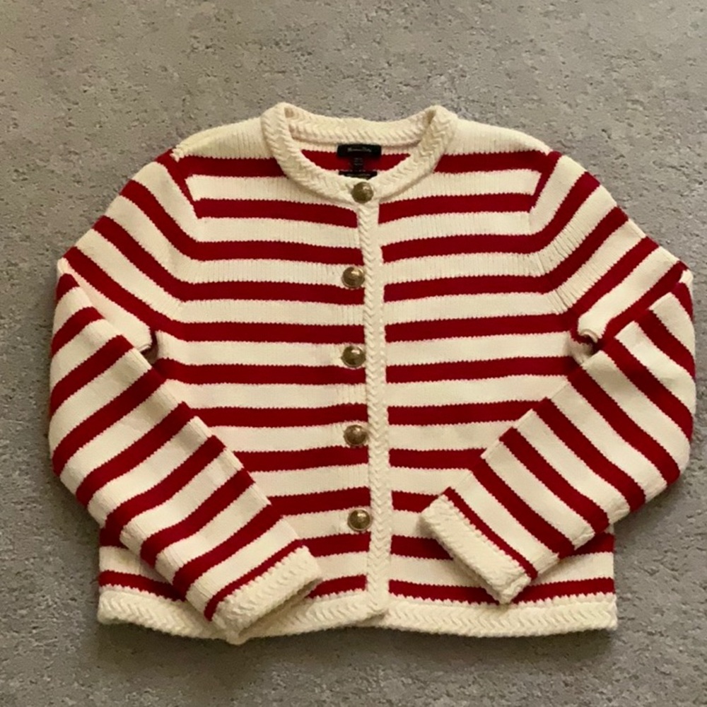 Massimo Dutti Red Striped Knit Cardigan Jacket with Buttons XS - Picture 2 of 6